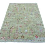 4'1"x5'9" Colorful Willow and Cypress Tree Design Organic Wool Hand Knotted  Oriental Rug
