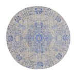 8'x8' Blue Wool and Silk Mamluk Design Jacquard Hand Loomed Round Oriental Rug Sh58118