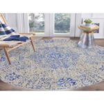 8'x8' Blue Wool and Silk Mamluk Design Jacquard Hand Loomed Round Oriental Rug Sh58118 - Image 2