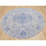 8'x8' Blue Wool and Silk Mamluk Design Jacquard Hand Loomed Round Oriental Rug Sh58118 - Image 3