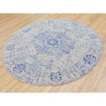 8'x8' Blue Wool and Silk Mamluk Design Jacquard Hand Loomed Round Oriental Rug Sh58118 - Image 4