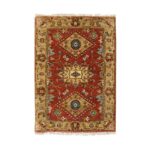 2'1"x3' Red-Gold, Karajeh Design, with Geometric Medallions Design, Hand Knotted, Pure Wool, Oriental Rug Sh64535