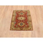 2'1"x3' Red-Gold, Karajeh Design, with Geometric Medallions Design, Hand Knotted, Pure Wool, Oriental Rug Sh64535 - Image 2