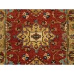 2'1"x3' Red-Gold, Karajeh Design, with Geometric Medallions Design, Hand Knotted, Pure Wool, Oriental Rug Sh64535 - Image 5