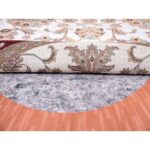 6'1"x6'1" Ivory, Wool and Silk, Hand Knotted, All Over Leaf Design, Thick and Plush, Oriental, Round Rug - Image 3