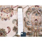 6'1"x6'1" Ivory, Wool and Silk, Hand Knotted, All Over Leaf Design, Thick and Plush, Oriental, Round Rug - Image 4