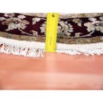 6'1"x6'1" Ivory, Wool and Silk, Hand Knotted, All Over Leaf Design, Thick and Plush, Oriental, Round Rug - Image 6