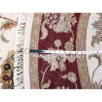 6'1"x6'1" Ivory, Wool and Silk, Hand Knotted, All Over Leaf Design, Thick and Plush, Oriental, Round Rug - Image 7