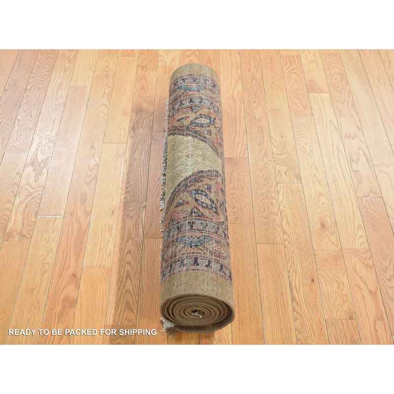 3'2"x14'10" Taupe Brown, Antique Persian Camel Hair Serab, Pure Wool, Hand Knotted, Clean, Sides and Ends Professionally Secured, Wide and Extra Long Runner, Oriental Rug Sh80729 - Image 5