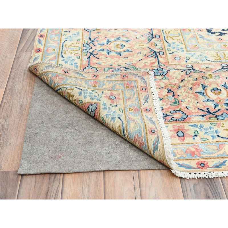 11'7"x15'9" Yale Blue, Vintage Persian Kerman with All Over Flower and Branch Design, Pure Wool, Hand Knotted, Evenly Worn, Cleaned with Sides and Edges Professionally Secured, Oversized Oriental Rug Sh85272 - Image 4