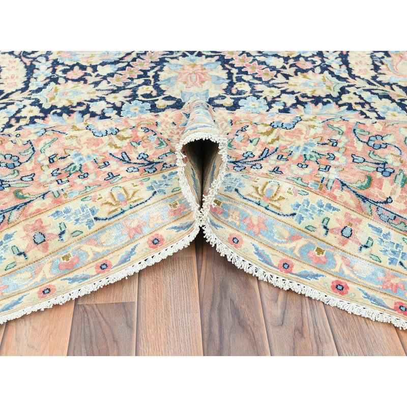 11'7"x15'9" Yale Blue, Vintage Persian Kerman with All Over Flower and Branch Design, Pure Wool, Hand Knotted, Evenly Worn, Cleaned with Sides and Edges Professionally Secured, Oversized Oriental Rug Sh85272 - Image 5