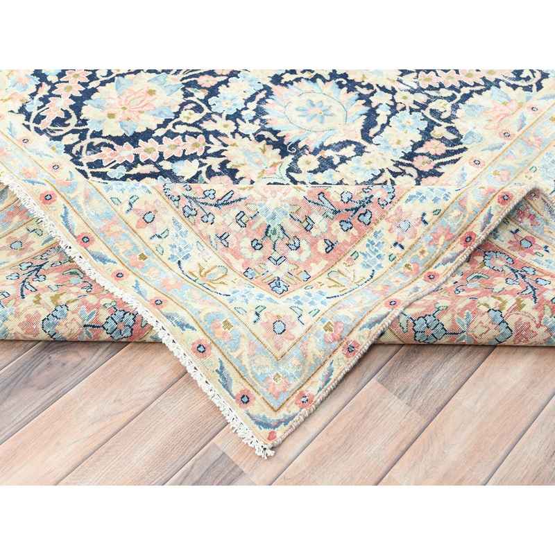 11'7"x15'9" Yale Blue, Vintage Persian Kerman with All Over Flower and Branch Design, Pure Wool, Hand Knotted, Evenly Worn, Cleaned with Sides and Edges Professionally Secured, Oversized Oriental Rug Sh85272 - Image 6
