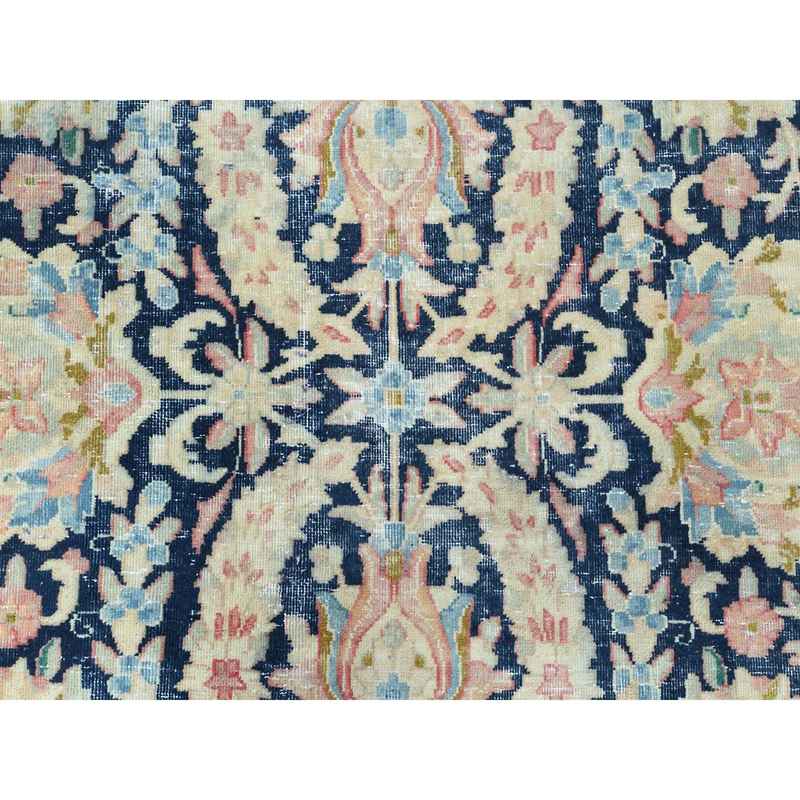 11'7"x15'9" Yale Blue, Vintage Persian Kerman with All Over Flower and Branch Design, Pure Wool, Hand Knotted, Evenly Worn, Cleaned with Sides and Edges Professionally Secured, Oversized Oriental Rug Sh85272 - Image 8