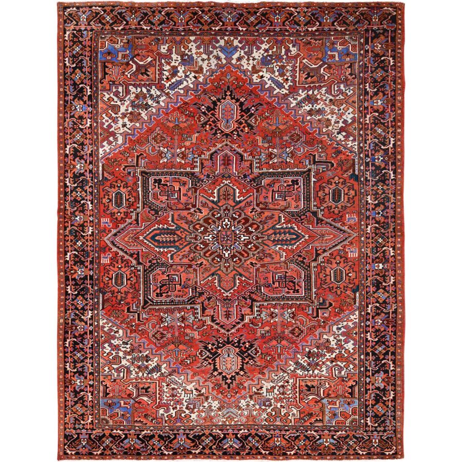 10'1"x13'2" Chili Red, Semi Antique Persian Heriz, Good Condition, Rustic Feel, Worn Wool, Hand Knotted, Oriental Rug Sh85589