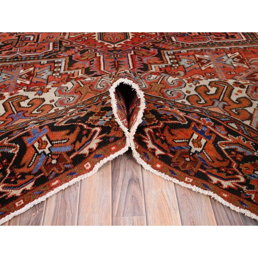 10'1"x13'2" Chili Red, Semi Antique Persian Heriz, Good Condition, Rustic Feel, Worn Wool, Hand Knotted, Oriental Rug Sh85589 - Image 2