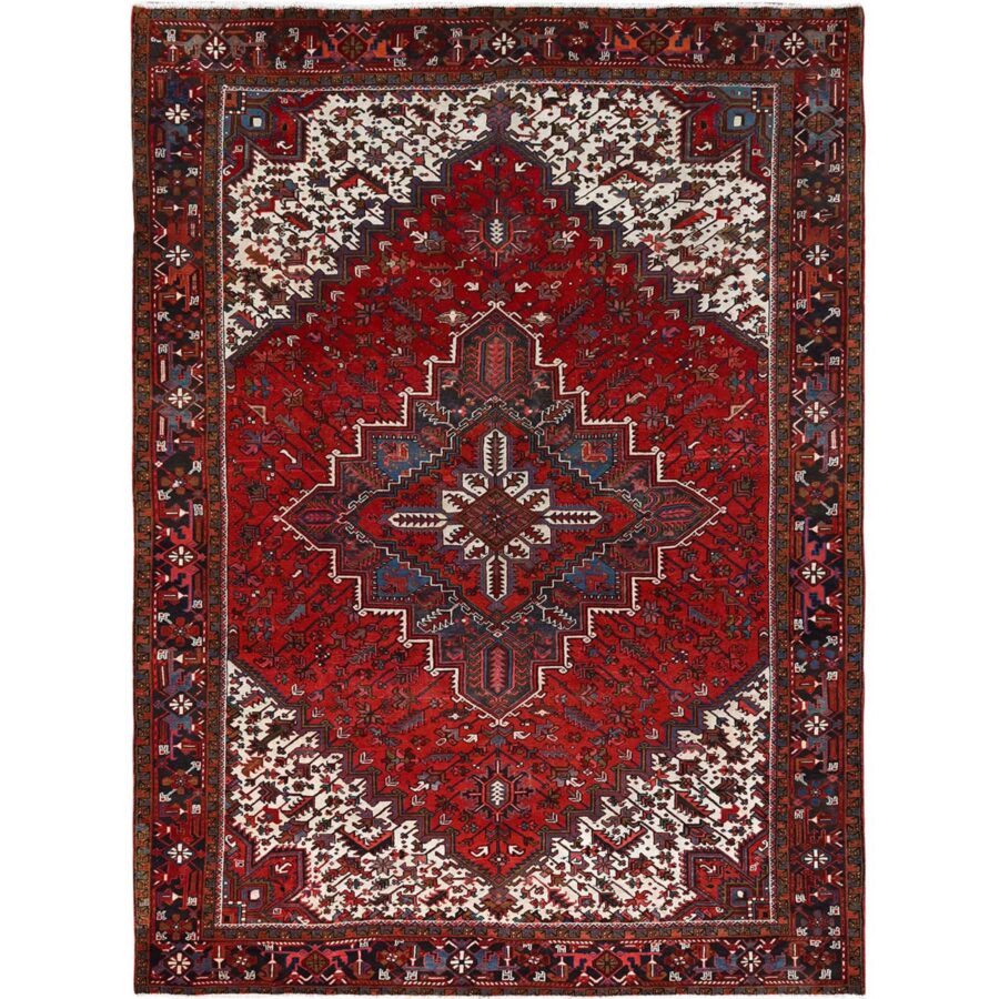 9'9"x13'3" Imperial Red, Semi Antique Persian Heriz, Good Condition, Distressed Look, Pure Wool, Hand Knotted, Oriental Rug Sh85682