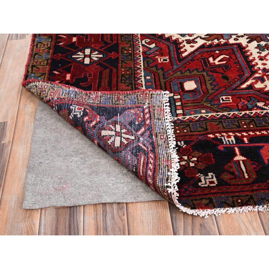 9'9"x13'3" Imperial Red, Semi Antique Persian Heriz, Good Condition, Distressed Look, Pure Wool, Hand Knotted, Oriental Rug Sh85682 - Image 3