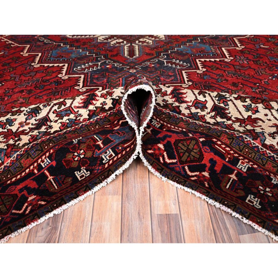 9'9"x13'3" Imperial Red, Semi Antique Persian Heriz, Good Condition, Distressed Look, Pure Wool, Hand Knotted, Oriental Rug Sh85682 - Image 2