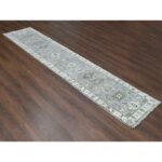 2'6"x11'8" Mist Gray, Karajeh and Geometric Design, Pure Wool, Hand Knotted, Oriental, Runner Rug Sh10071 - Image 2
