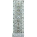 2'6"x18' Misty Gray, Karajeh and Geometric Design, Natural Wool, Hand Knotted, XL Runner, Oriental Rug Sh10075