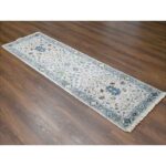 2'5"x7'9" Pearl White, Denser Weave, Oushak with Floral Motifs, Pure Wool, Hand Knotted, Runner, Oriental Rug Sh10088 - Image 2