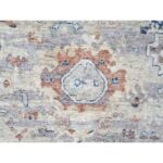9'6"x13'7" Shades of Gray, Abrash Persian with All Over Leaf Design, 100% Pure Wool, Zero Pile, Shaved Low, Hand Knotted, Oriental Rug Sh10158 - Image 8