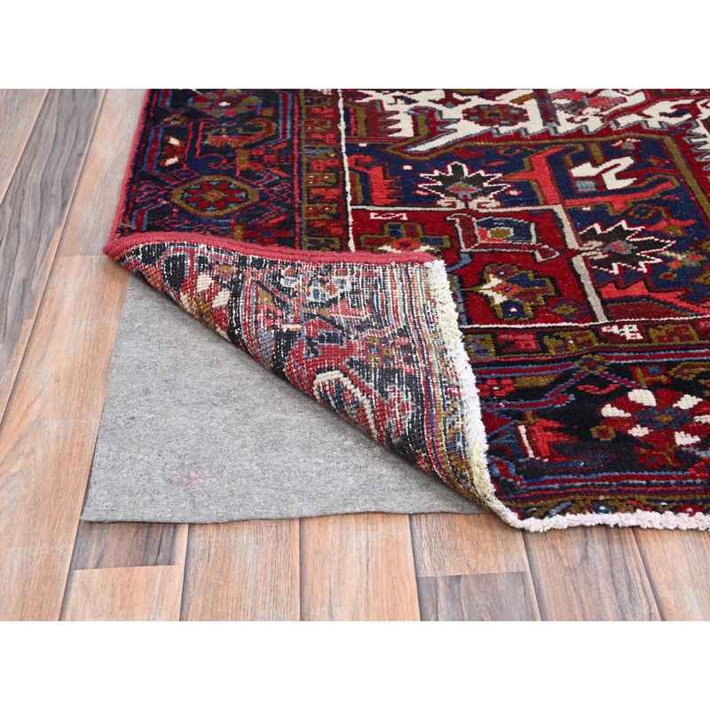 9'1"x12'4" Nationals Red, Even Wear, Clean, Semi Antique Persian Heriz, Mint Condition, Sides And Ends Secured Professionally, Natural Wool, Sheared Low, Hand Knotted, Oriental Rug Sh115 - Image 5