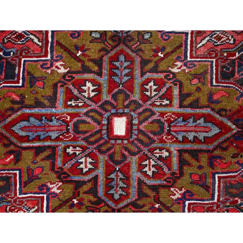 9'1"x12'4" Nationals Red, Even Wear, Clean, Semi Antique Persian Heriz, Mint Condition, Sides And Ends Secured Professionally, Natural Wool, Sheared Low, Hand Knotted, Oriental Rug Sh115 - Image 9