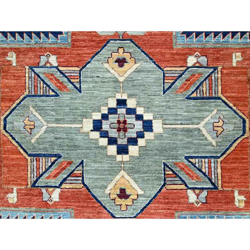 9'10"x13'7" Astros Navy Blue, Armenian Inspired Caucasian Design, 200 KPSI, Hand Knotted with Small Bird Figurines, Velvety Wool, Densely Woven Vegetable Dyes Oriental Rug Sh144 - Image 9