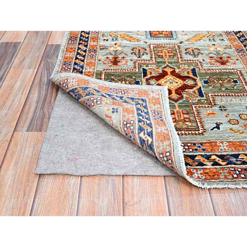 2'8"x9'8" Puritan Gray With Small Bird Figurines, 200 KPSI, Organic Wool, Hand Knotted, Denser Weave, Vegetable Dyes, Colorful Armenian Inspired Caucasian Design, Runner Oriental Rug Sh155 - Image 3