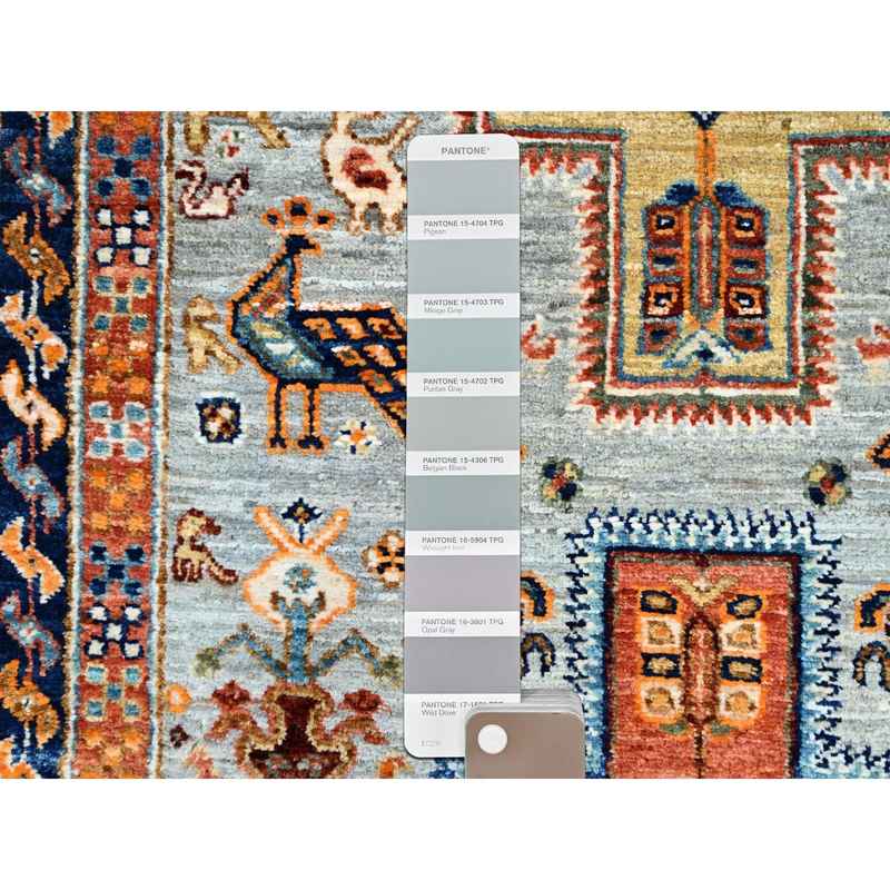 2'8"x9'8" Puritan Gray With Small Bird Figurines, 200 KPSI, Organic Wool, Hand Knotted, Denser Weave, Vegetable Dyes, Colorful Armenian Inspired Caucasian Design, Runner Oriental Rug Sh155 - Image 4