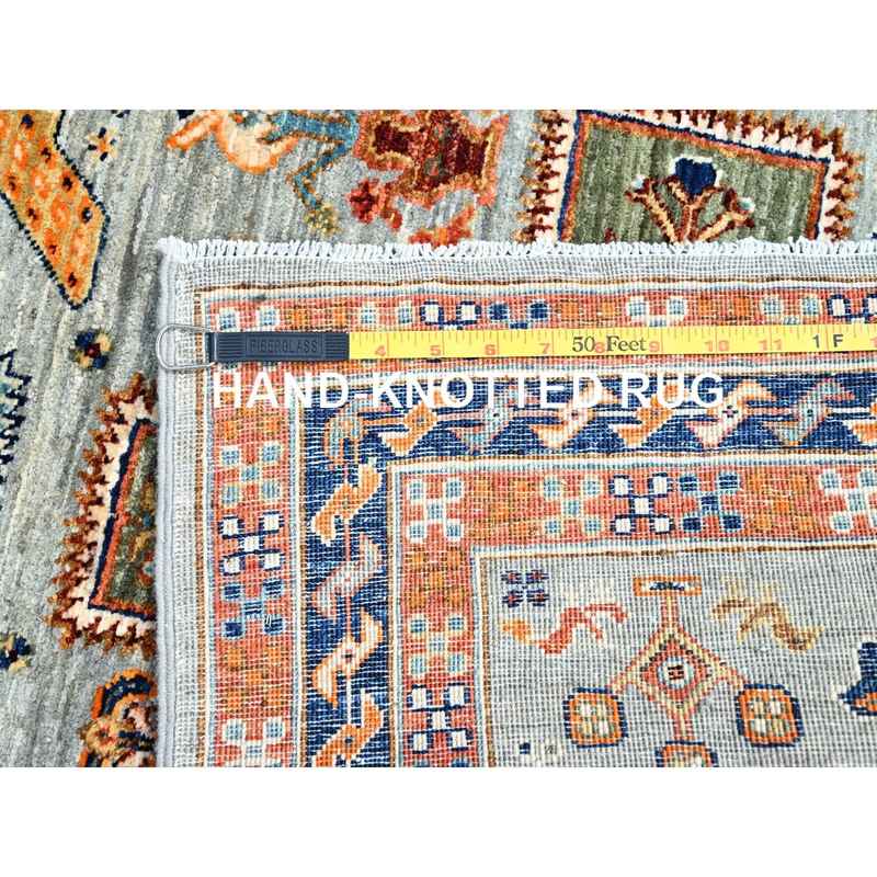 2'8"x9'8" Puritan Gray With Small Bird Figurines, 200 KPSI, Organic Wool, Hand Knotted, Denser Weave, Vegetable Dyes, Colorful Armenian Inspired Caucasian Design, Runner Oriental Rug Sh155 - Image 7
