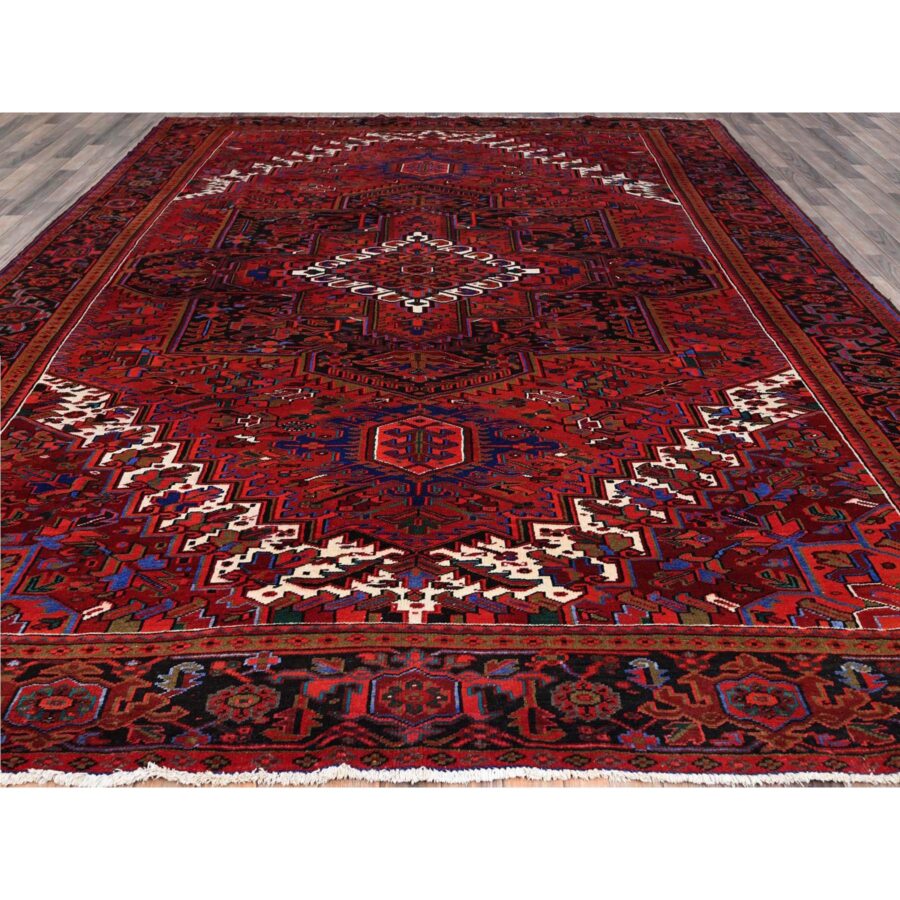 9'10"x12'6" Sceptre Red, Cleaned, Good Condition, Pure Wool, Ends And Sides Secured, Semi Antique Tribal Weaving Persian Heriz With Centre Flower Pattern, Oriental Rug Sh167 - Image 3