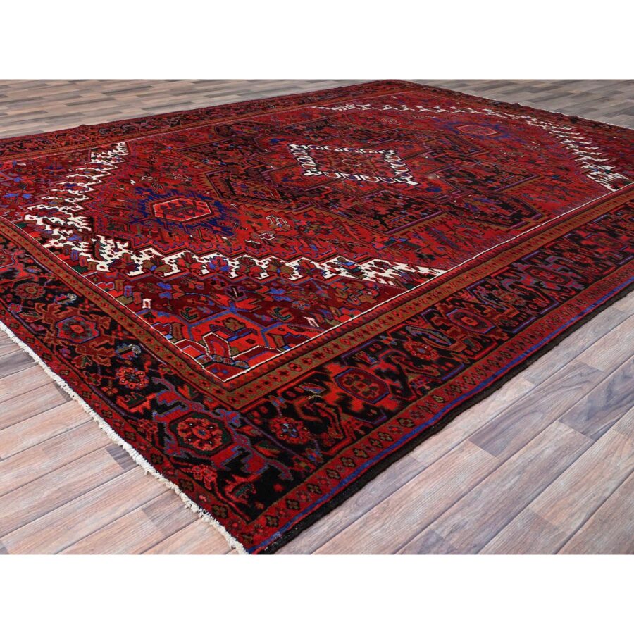 9'10"x12'6" Sceptre Red, Cleaned, Good Condition, Pure Wool, Ends And Sides Secured, Semi Antique Tribal Weaving Persian Heriz With Centre Flower Pattern, Oriental Rug Sh167 - Image 2