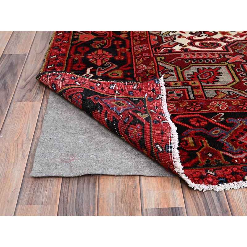 10'5"x12'8" Valiant Poppy Red, All Natural Wool, Secured Ends And Sides, Mint Condition, Hand Knotted, Tribal Weave, Persian Heriz, Sheared Low, Tribal Village Semi Antique Oriental Rug Sh183 - Image 5
