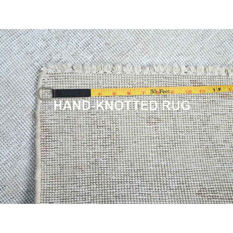 2'2"x5'10" Alabaster White, Distressed Look With No Holes, Pure Wool, Hand Knotted, Evenly Worn, Sheared Low Fragment, White Washed Persian Tabriz, Sides And Ends Secured Professionally, Vintage Runner Oriental Rug Sh225 - Image 7