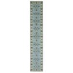 2'6"x14' Reverie Blue With Casabianca White Border, Hand Knotted, Soft and Shiny Wool, Natural Dyes, Agra Shah Abbas With Flower Pattern and Leafy Vines, Densely Woven, Runner Oriental Rug Sh76033