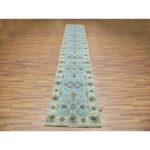 2'6"x14' Reverie Blue With Casabianca White Border, Hand Knotted, Soft and Shiny Wool, Natural Dyes, Agra Shah Abbas With Flower Pattern and Leafy Vines, Densely Woven, Runner Oriental Rug Sh76033 - Image 2