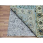 2'6"x14' Reverie Blue With Casabianca White Border, Hand Knotted, Soft and Shiny Wool, Natural Dyes, Agra Shah Abbas With Flower Pattern and Leafy Vines, Densely Woven, Runner Oriental Rug Sh76033 - Image 3