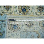 2'6"x14' Reverie Blue With Casabianca White Border, Hand Knotted, Soft and Shiny Wool, Natural Dyes, Agra Shah Abbas With Flower Pattern and Leafy Vines, Densely Woven, Runner Oriental Rug Sh76033 - Image 7