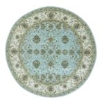 9'x9' Uranian Blue and Linen White Border, Hand Knotted, Agra, Shah Abbas With Flower Design, Soft and Velvety Wool, Vegetable Dyes, Round Oriental Rug Sh76041