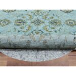 9'x9' Uranian Blue and Linen White Border, Hand Knotted, Agra, Shah Abbas With Flower Design, Soft and Velvety Wool, Vegetable Dyes, Round Oriental Rug Sh76041 - Image 4