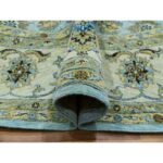 9'x9' Uranian Blue and Linen White Border, Hand Knotted, Agra, Shah Abbas With Flower Design, Soft and Velvety Wool, Vegetable Dyes, Round Oriental Rug Sh76041 - Image 5