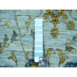 9'x9' Uranian Blue and Linen White Border, Hand Knotted, Agra, Shah Abbas With Flower Design, Soft and Velvety Wool, Vegetable Dyes, Round Oriental Rug Sh76041 - Image 7