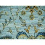 9'x9' Uranian Blue and Linen White Border, Hand Knotted, Agra, Shah Abbas With Flower Design, Soft and Velvety Wool, Vegetable Dyes, Round Oriental Rug Sh76041 - Image 8