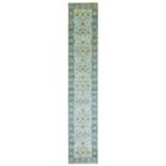 2'6"x14' Arctic Blue, Organic Wool, Hand Knotted, Vegetable Dyes Denser Weave, Agra, Shah Abbas Floral Design, Runner Oriental Rug Sh76050