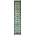 2'8"x29'10" Celeste Blue, High Quality Wool, Natural Dyes, Shah Abbas Floral Vines Design, Hand Knotted, XL Runner Oriental Agra Rug Sh76054