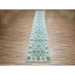 2'7"x14' Morning Blue, Agra, Shah Abbas Flower Vines Design, Luxurious Wool, Veggie Dyes, Hand Knotted, Denser Weave, Runner, Oriental Rug Sh76116 - Image 2