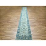2'8"x16'1" Sky Blue, All Over Shah Abbas Flower Design, Natural Dyes, Agra, Pure Wool, Densely Woven, Hand Knotted, XL Runner, Oriental Rug Sh76128 - Image 2
