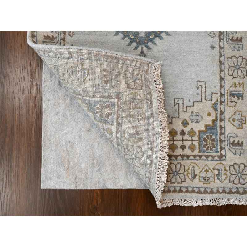 2'7"x23'9" Earl Gray and Navajo White, Natural Dyes, Densely Woven, Soft and Shiny Wool, Hand Knotted Persian Village Inspired Geometric Medallions, XL Runner Oriental Rug Sh84928 - Image 3